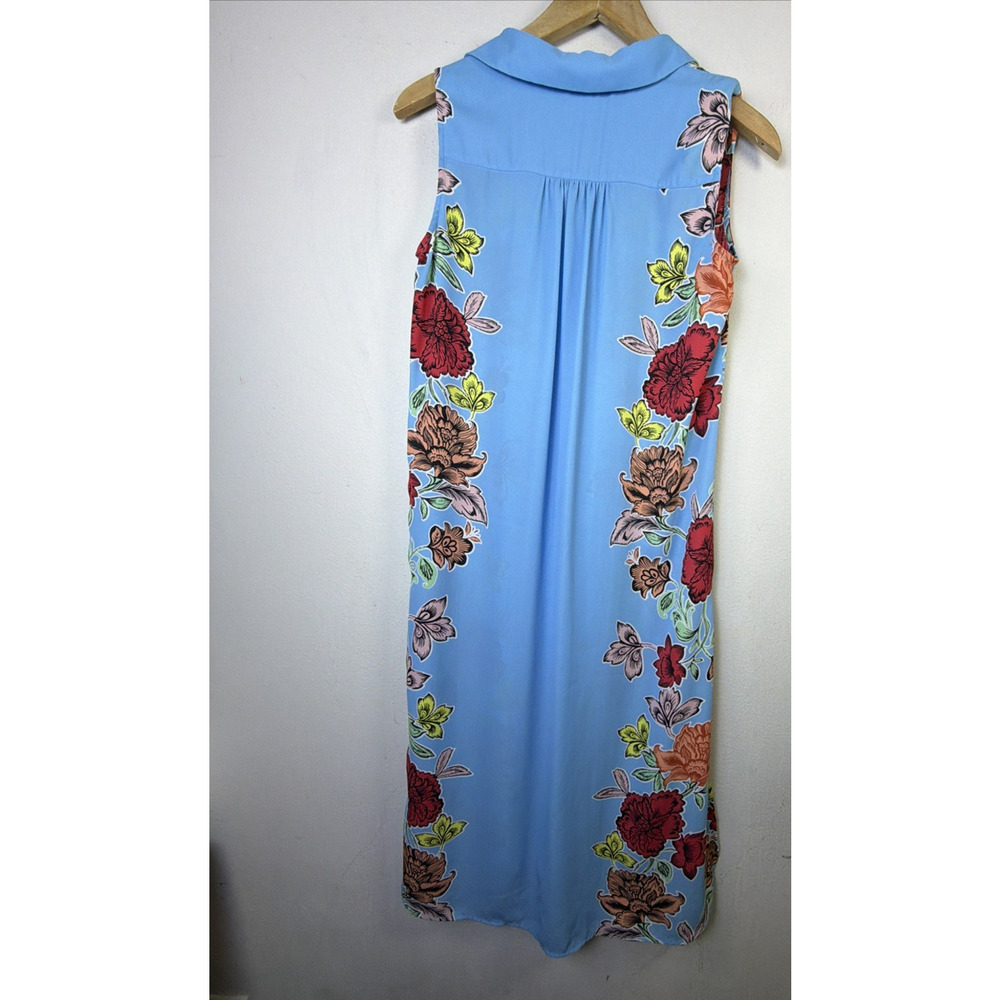 Peter Nygard Long 8 Blue Floral Sleeveless victorian resort vacation Dress vest - Picture 7 of 12